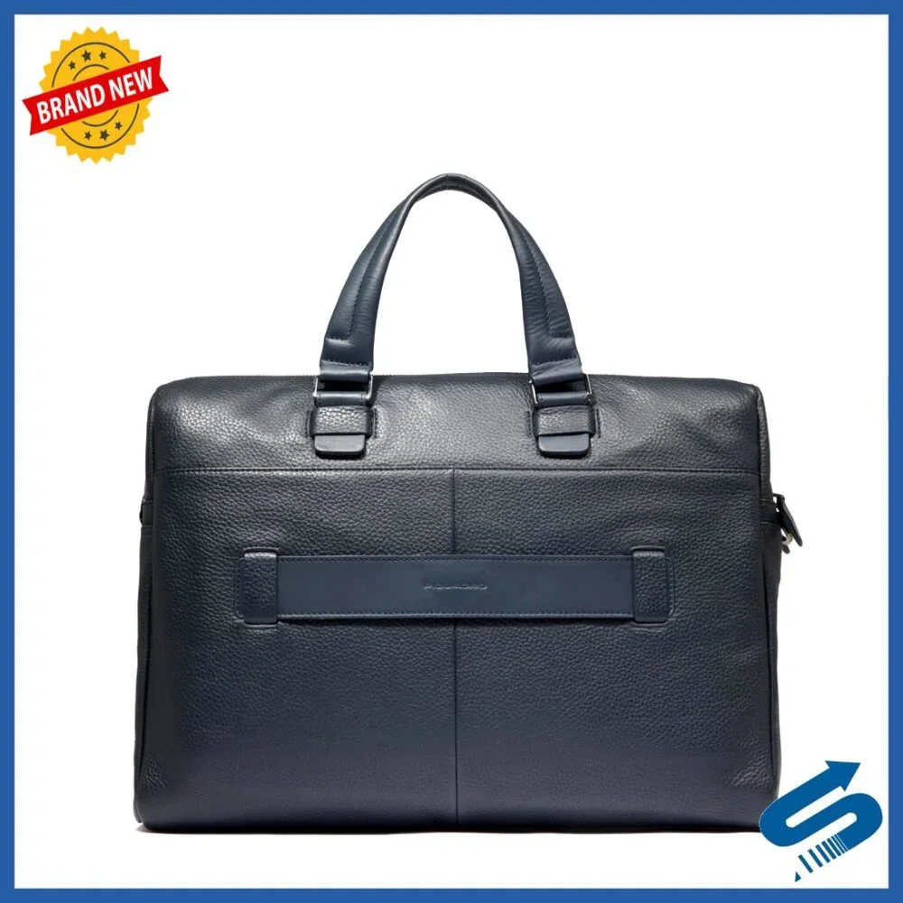 Leather Work Briefcase with Laptop Compartment and Adjustable Strap